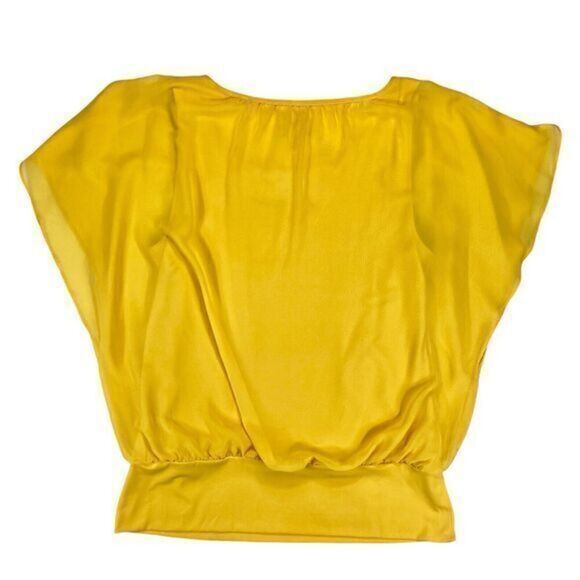 JM Collection Top Womens Sz Large Yellow Flutter-Sleeve Career Scoop Neck Blouse - Picture 7 of 16